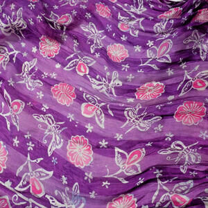 Purple Pink Silk Butterfly Floral Scarf Wrap Bohemian Boho Flowers Fringe Hippie